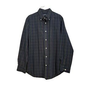 Consensus men Check Plaid Button Down Shirt sz Medium Navy Easy Care Long Sleeve